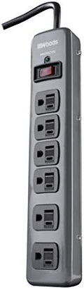 Southwire Woods Metal Surge Protector - 6 Outlets - Lighted Circuit Breaker Switch - 900J Electrical Overload Protection - 3 Foot Cord - Dark Gray