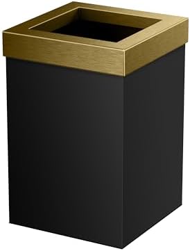 Gatco Small Bathroom Trash Can With Lid, Square 3 Gallon Stainless Steel Wastebasket, Under Sink, Matte Black And Brushed Brass, For Bathroom, Bedroom, Office (1934)