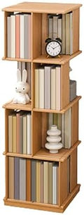 GAMAK Rotating Bookshelf Kids 360 Display 3-4 Tier Revolving Bookcase with Brake Wheels Floor Standing Bookcase Narrow Bookshelf for Small Spaces Natural Wood (Color : Wood, Size : Moving_Four)