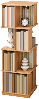 GAMAK Rotating Bookshelf Kids 360 Display 3-4 Tier Revolving Bookcase with Brake Wheels Floor Standing Bookcase Narrow Bookshelf for Small Spaces Natural Wood (Color : Wood, Size : Moving_Four)