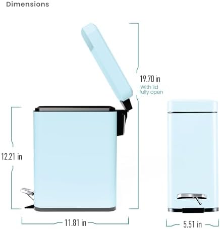 Home Zone Living 2-Pack 1.3 Gallon Small Powder Blue Bathroom Trash Can with Lid and Step Pedal, Stainless Steel Wastebasket with Slim Design for Home and Office, 5 Liters