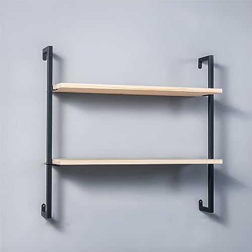 Contemporary Wall Unit Bookcase Metal Frame Pine Wood Shelf Bookshelf Wall-Mounted Bookshelf Wrought Iron Bag Rack Multi-Layer Clothing Store Decoration Black Wood 39.4" L x 9.8" W x 29.9" H