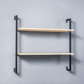 Contemporary Wall Unit Bookcase Metal Frame Pine Wood Shelf Bookshelf Wall-Mounted Bookshelf Wrought Iron Bag Rack Multi-Layer Clothing Store Decoration Black Wood 39.4" L x 9.8" W x 29.9" H
