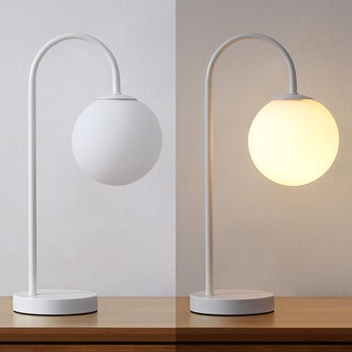 JONATHAN Y Arco Arched Metal Table Lamp 18.25" Globe Shade, White