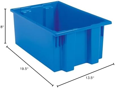 Akro-Mils 35200 Nest and Stack Plastic Storage Container and Distribution Tote, (19-1/2-Inch L x 13-1/2-Inch W x 8-Inch H), Blue, (6-Pack)
