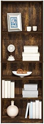 Furinno Jaya 5-Tier Book Shelf with Adjustable Shelves, Amber Oak