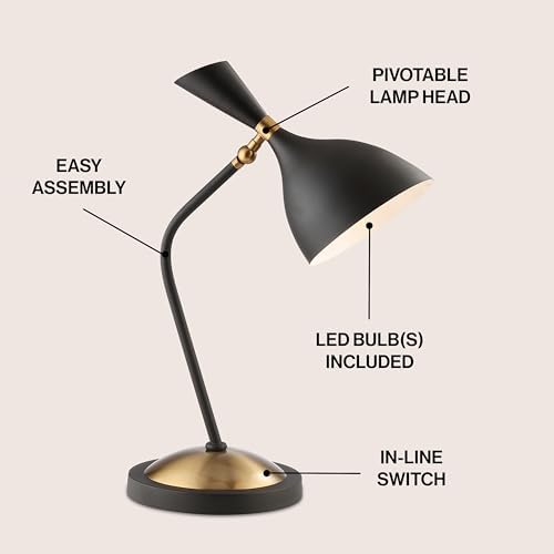 JONATHAN Y Albert 21.5" Mid-Century LED Metal Desk Lamp, Black/Brass Gold