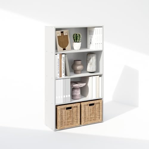 Furinno Simple Book Shelf, 4-Tier Bookshelf, Bookcase with Open Shelf, 9.4 x 23.6 x 41.7, for Living Room, Bedroom, Home Office, White