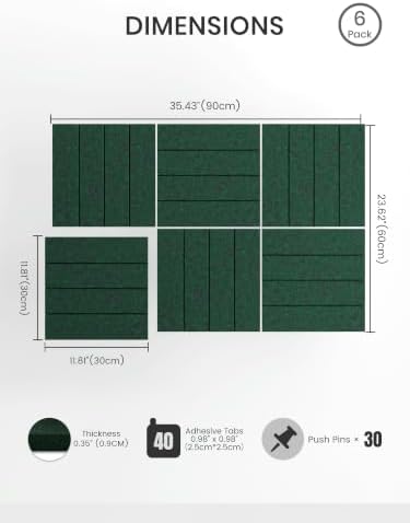 Bumusty 36" x 24" Large Cork Board Alternative, Pine Green