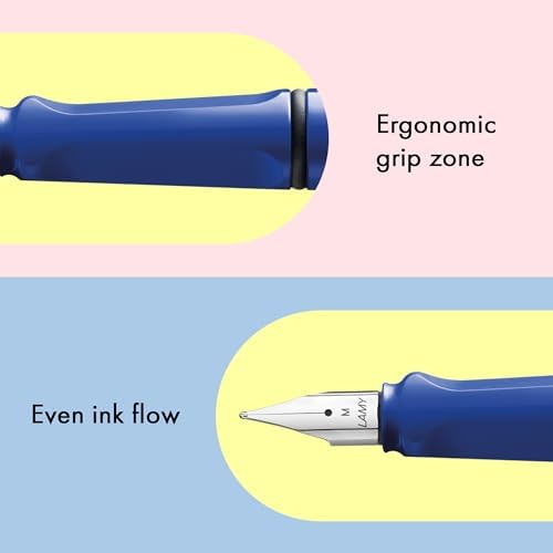 LAMY safari blue - Fountain Pen with ergonomic grip & polished Left-Handed steel nib (LH) in size M - ideal for any Writing & Calligraphy - including LAMY T 10 blue cartridge