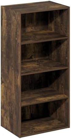 Furinno Basic Book Shelf, 4-Tier Bookcase with Open Shelf, Bookshelf, Cube Storage Organizer, 11 x 17 x 35, for Living Room, Bedroom, Home Office, Amber Pine