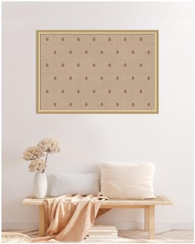 Kate and Laurel Framed Fabric Pinboard 38 x 26, Red Botanical Block Print Printed Linen Classic Bulletin Board for Use as a Vision Board or Wall Organization, Florence Gold Frame