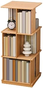 GAMAK Rotating Bookshelf Kids 360 Display 3-4 Tier Revolving Bookcase with Brake Wheels Floor Standing Bookcase Narrow Bookshelf for Small Spaces Natural Wood (Color : Wood, Size : Moving_Three)