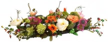 Nearly Natural 4665 Mixed Mini Peony Centerpiece Silk Flower Arrangement,10"D x 34"W x 6.5"H | Plush Pastel Petals, Rustic Intertwined Twigs, Maintenance-Free, Dining Table or Fireplace Mantel Accent