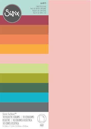 Sizzix Sizzix Surfacez Cardstock, 8 1/4"x11 3/4", 10 Eclectic Colors, 60Sh, 664873