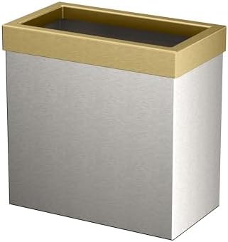 Gatco Small Bathroom Trash Can with Lid, Rectangle 3 Gallon Stainless Steel Wastebasket, Under Sink, Satin Nickel and Brushed Brass, for Bathroom, Bedroom, Office (1917B)