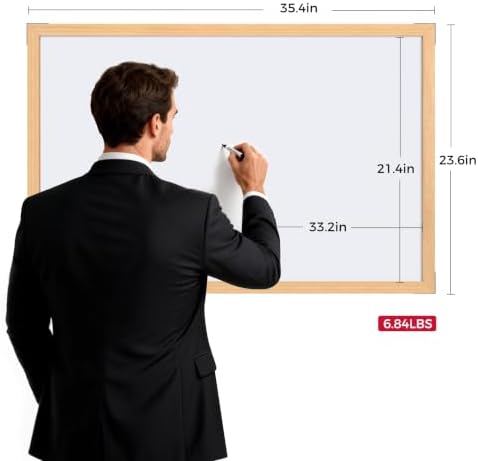 TOWON Magnetic Whiteboard, 36 x 24 Inch, Solid Pine Wood Frame, Natural