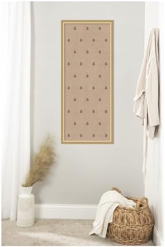 Kate and Laurel Framed Fabric Pinboard 18 x 42, Red Botanical Block Print Printed Linen Classic Bulletin Board for Use as a Vision Board or Wall Organization, Florence Gold Frame