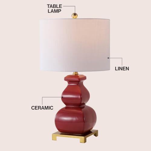 JONATHAN Y Vienna 25.5" Classic Red Ceramic Gourd Table Lamp, Brass Base