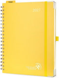 POPRUN 2027 Planner Daily Weekly and Monthly Calendar with Hourly Schedule, Monthly Tabs(Large Size 10'' x 8'' Wire-Bound Hard Cover) - Agenda 2027 (Jan.2027-Dec.2027) - Light Yellow