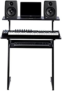 Monoprice Recording Studio Desk - with Raised Platform and Keyboard Tray, Black - Stage Right