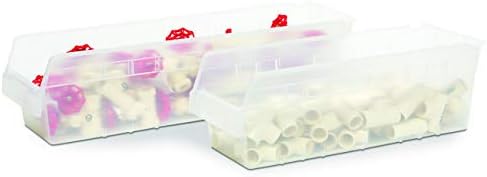 Akro-Mils 30094 Plastic Nesting ShelfMax Storage Bin Box, (24-Inch x 6-Inch x 6-Inch), Clear, (10-Pack)