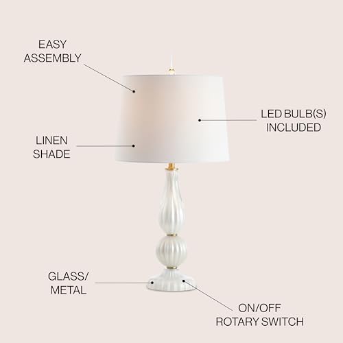 JONATHAN Y Maddie Modern Glass Table Lamp 28" Fluted Gourd, White Pearl