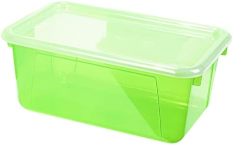 Storex Small Cubby Bins – Plastic Storage Containers for Classroom with Non-Snap Lid, 12.2 x 7.8 x 5.1 inches, Tint Green, 5-Pack (62483A05C)