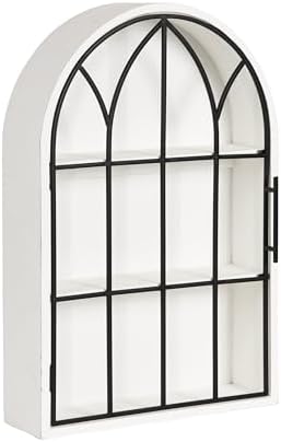 Kate and Laurel Megara Decorative Wooden Hanging Arched Wall Cabinet with Door for Open Storage; 16 x 6 x 24; White and Black; Wooden Floating Wall Bathroom Cabinet for Above Toilet Storage