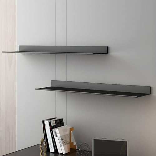 Metal Bookshelf Wall Mounted Contemporary Bookcase Office Aluminum Alloy Wallmounted Storage Shelf Living Room Bookshelf Metal Partition Single-layer Display Shelf Black 39.4"L x 8.3"W x 3.1"H