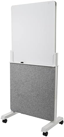 Quartet Whiteboard Easel, Glass Dry Erase Board, Rolling Easel Stand On Wheels, Double-Sided Privacy Screen with Adjustable Height, Includes 1 Marker, Creates Private Interactive Workspaces (Q293066W)