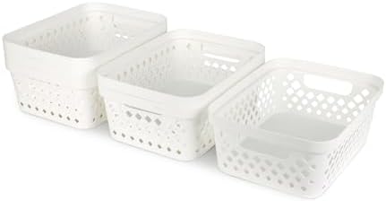 Glad Plastic Storage Basket Set, Value Pack of 6 | Open Storage Bins for Shelves, Bathroom, Pantry, Closet | Nesting Organizer Boxes with Handles, 2 Gallon, White