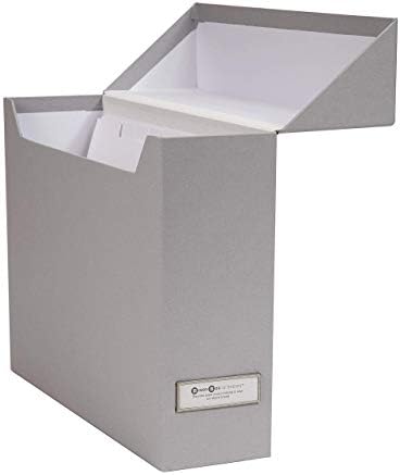 Bigso Lovisa Fiberboard Label Frame 12 File Storage Box - Document Organizer for Important Paperwork - Durable Hanging File Box with a Flip Top Lid & Metal Label Window - 3.7 in x 13 in x 9.4in - Grey