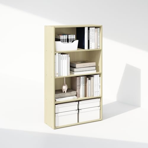 Furinno Simple Book Shelf, 4-Tier Bookshelf, Bookcase with Open Shelf, 9.4 x 23.6 x 41.7, for Living Room, Bedroom, Home Office, Steam Beech