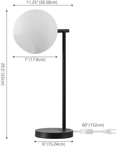 JONATHAN Y Charles Modern Globe Bedside Table Lamp 20.5", Black/White