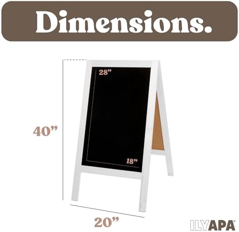 Ilyapa Wooden A-Frame Sign with Eraser & Chalk - 40 x 20 Inches Magnetic Sidewalk Chalkboard – White Menu Display for Restaurant, Business Or Wedding