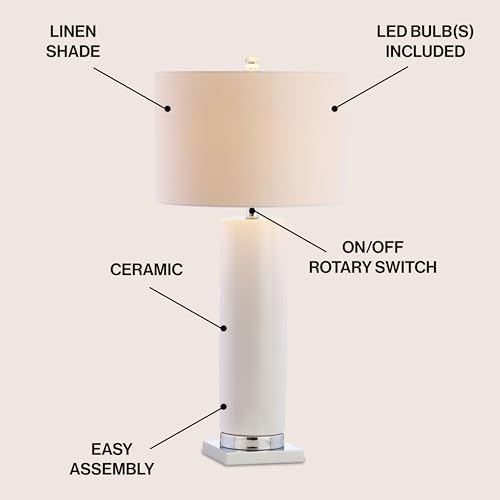 JONATHAN Y Dallas LED Table Lamp Ceramic Metal 31.5", White/Chrome