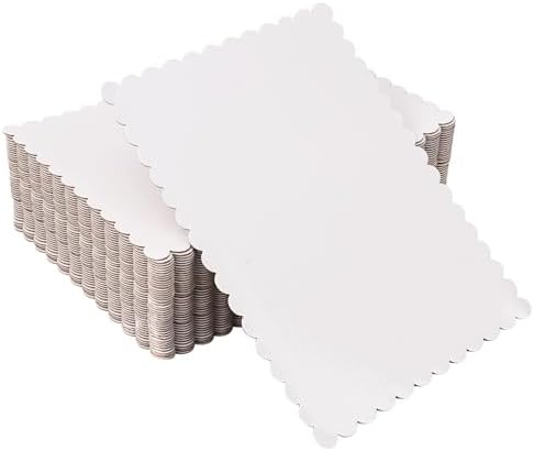 50 Pcs White Cake Boards, 14 x 10 Inch Rectangular Cardboard Cake Base, Scalloped Edges, Disposable Paper Cake Board for Elegant Dessert Presentation & Versatile Use