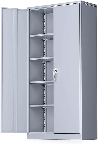 Greenvelly Metal Storage Cabinet with Doors, 72" Lockable Steel Garage Storage Cabinet with Shelves, Dark Grey 36" W x 18" D
