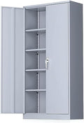 Greenvelly Metal Storage Cabinet with Doors, 72" Lockable Steel Garage Storage Cabinet with Shelves, Dark Grey 36" W x 18" D