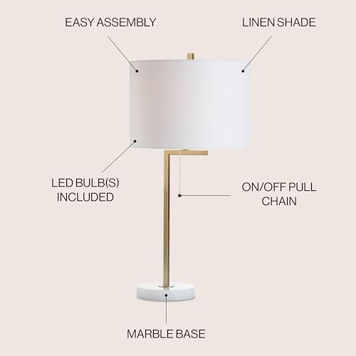 JONATHAN Y Alyssa Table Lamp 24.5" Metal Marble, Brass Gold/White