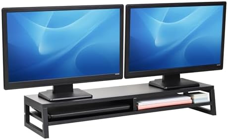 Mind Reader 2-Tier MDF Double Monitor Stand, Dual Screen Riser with Storage Shelf, 33.75 Inch Wide, 88 lb Capacity, Black