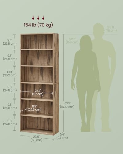 VASAGLE 6-Tier Bookshelf, Storage Organizer, 23.6 x 9.5 x 63.2 Inches