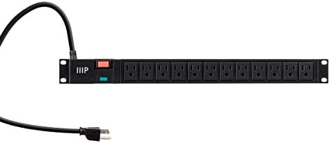 Monoprice 12 Outlet 1U Rackmount Power Distribution Unit - NEMA 5-15R, Surge-Protected Sockets, 1050 Joules, 6 Feet Cord