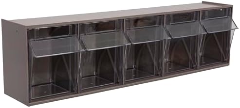 Akro-Mils TiltView Plastic Storage Cabinet with 5 Tilt Out Bins, Horizontal Plastic Parts Organizer, Teacher Toolbox, and Office Supply Organizer, 23-5/8" W x 6-1/2" H x 5-5/8" D, Mocha Raspberry