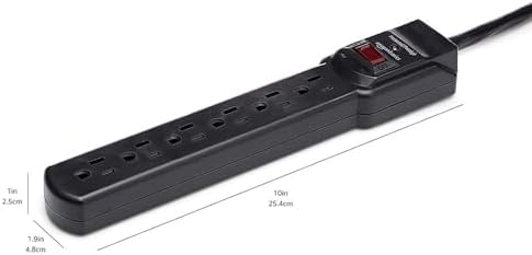 Amazon Basics 6-Outlet Surge Protector Power Strip with 200J Protection, Circuit Breaker, 2ft Extension Cord, Black, 4-Pack