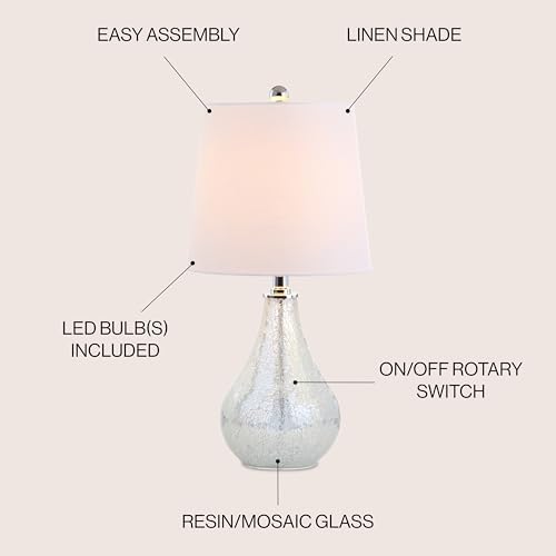 JONATHAN Y Mona Coastal Mini LED Table Lamp 20" Bedside, Mosaic White