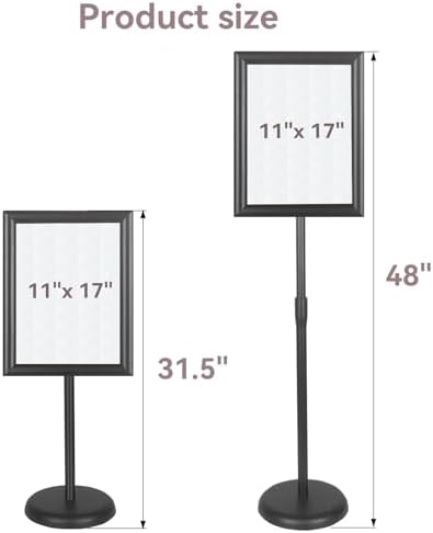 YDisplay Adjustable Sign Holder Stand with Base 11x17inches Aluminum Snap Open Frame Pedestal Sign Stand,Vertical and Horizontal View Sign Displayed, Round Base for Church Shool Office,Black