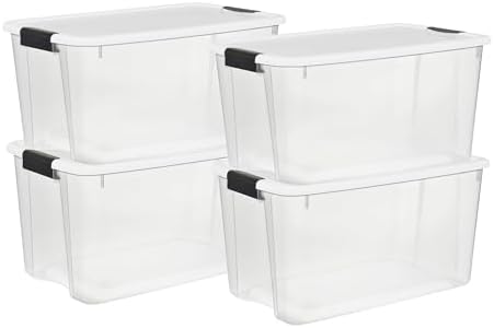 Sterilite Ultra Latch Box with Lids for Home and Office, 70 Quart, 4-Pack
