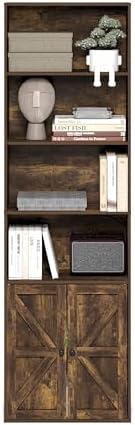 Furinno Jensen 6-Tier Farmhouse Style Book Shelf with Doors, Amber Oak